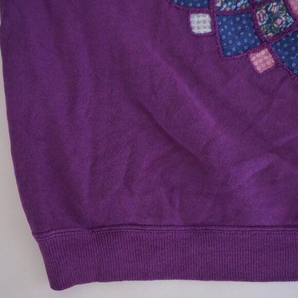 VTG Hanes Purple Cotton Blend Patchwork Quilt Graphic Mosaic Sweatshirt M - Picture 7 of 9